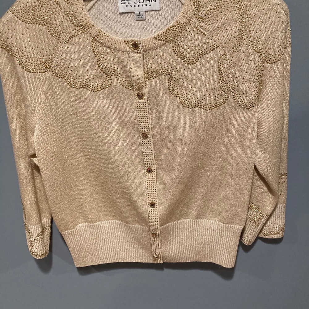 St. John Evening white/gold cardigan size 2 - Picture 6 of 6